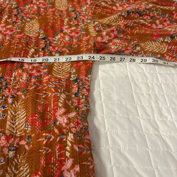 World Market Rust Cotton Abstract Botanical Faux Kantha Robe Kimono Boho Pockets - Picture 4 of 6